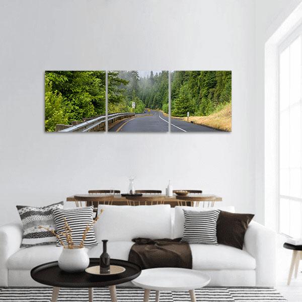 Highway In Redwood Forest Panoramic Canvas Wall Art-3 Piece-25" x 08"-Tiaracle