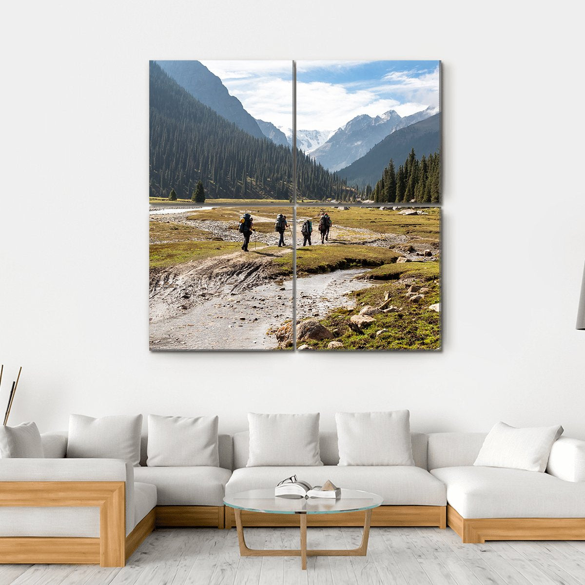 Hikers Climbing On The Tein Shan Mountains Canvas Wall Art-4 Square-Gallery Wrap-17" x 17"-Tiaracle