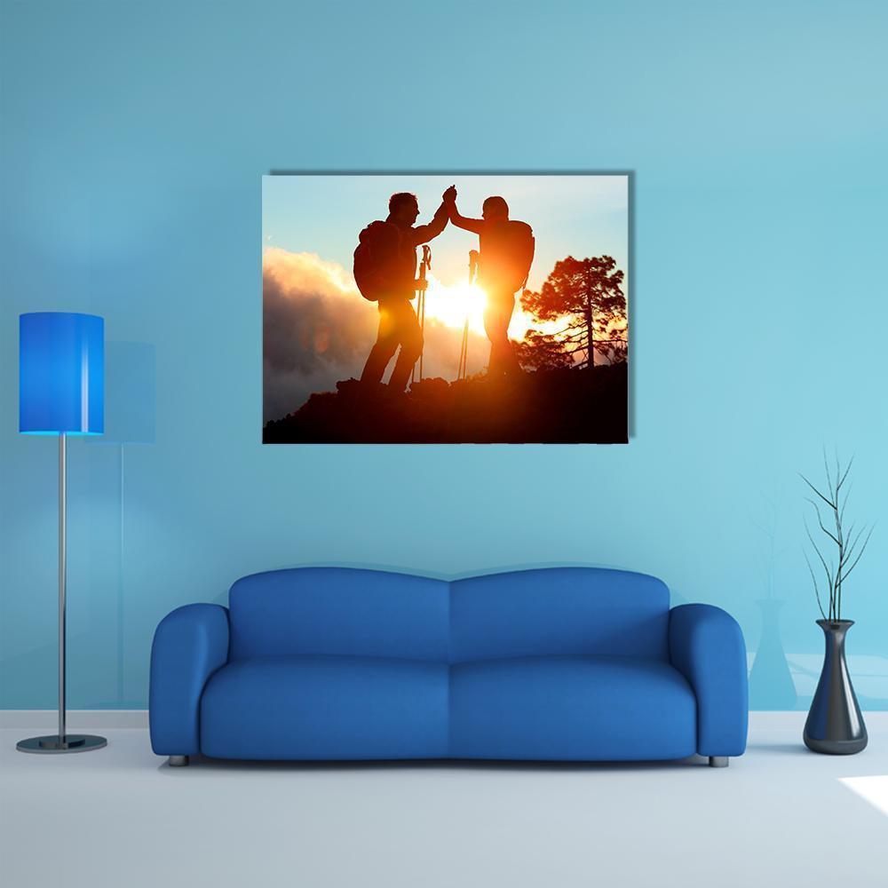 Hikers High Five Canvas Wall Art-1 Piece-Gallery Wrap-36" x 24"-Tiaracle