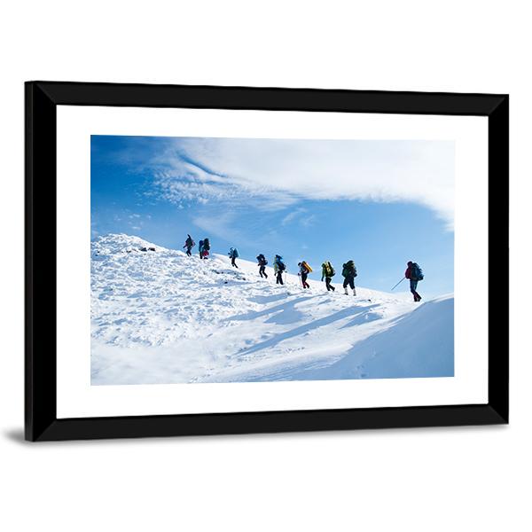 Hikers In Winter Mountain Canvas Wall Art-5 Horizontal-Gallery Wrap-22" x 12"-Tiaracle