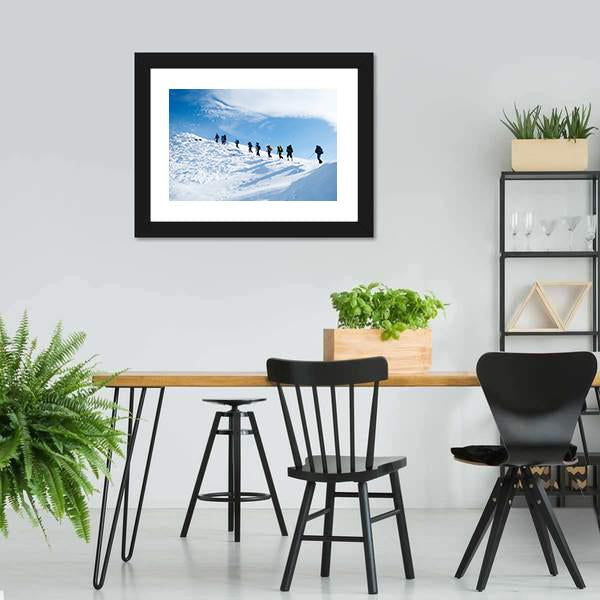 Hikers In Winter Mountain Canvas Wall Art-5 Horizontal-Gallery Wrap-22" x 12"-Tiaracle