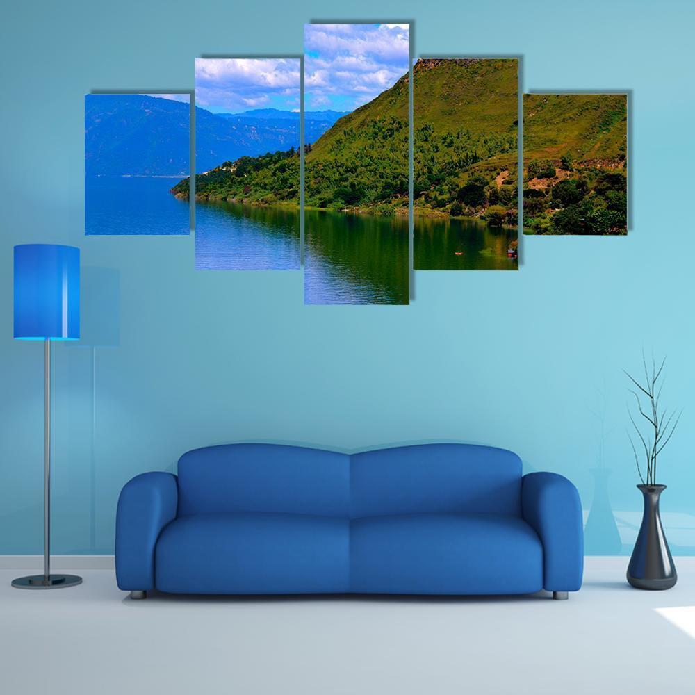Hills Surrounding Lake Atitlan Canvas Wall Art-5 Star-Gallery Wrap-62" x 32"-Tiaracle
