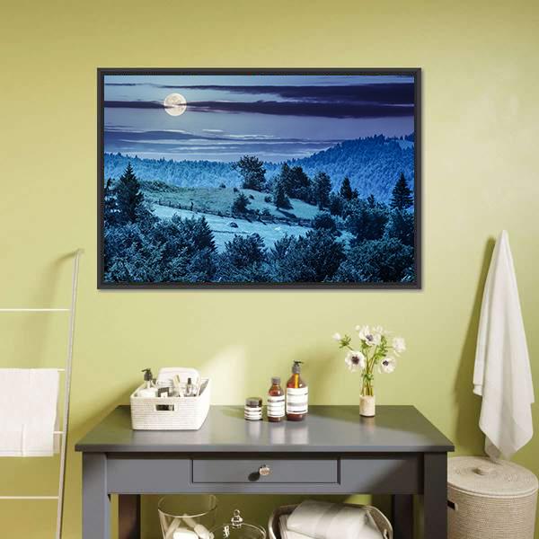 Hillside Meadow In Moon Light Vertical Canvas Wall Art-3 Vertical-Gallery Wrap-12" x 25"-Tiaracle