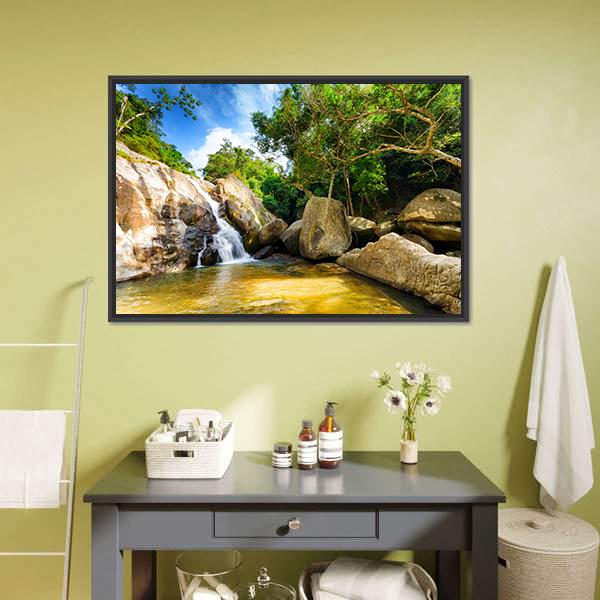 Hin Lad Waterfall Thailand Canvas Wall Art-1 Piece-Floating Frame-24" x 16"-Tiaracle