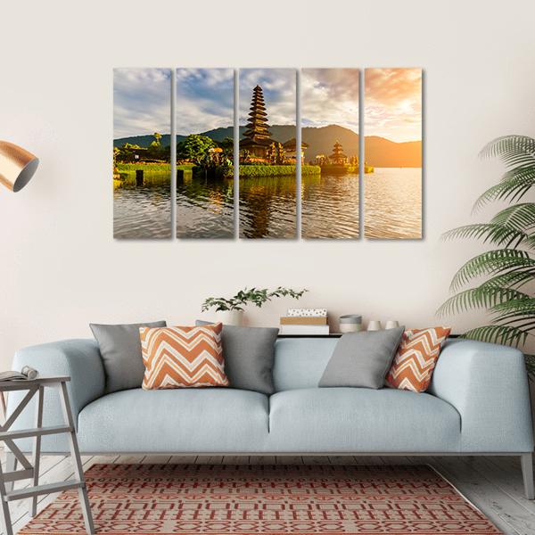 Hindu Temple On Bratan Lake Canvas Wall Art-5 Horizontal-Gallery Wrap-22" x 12"-Tiaracle