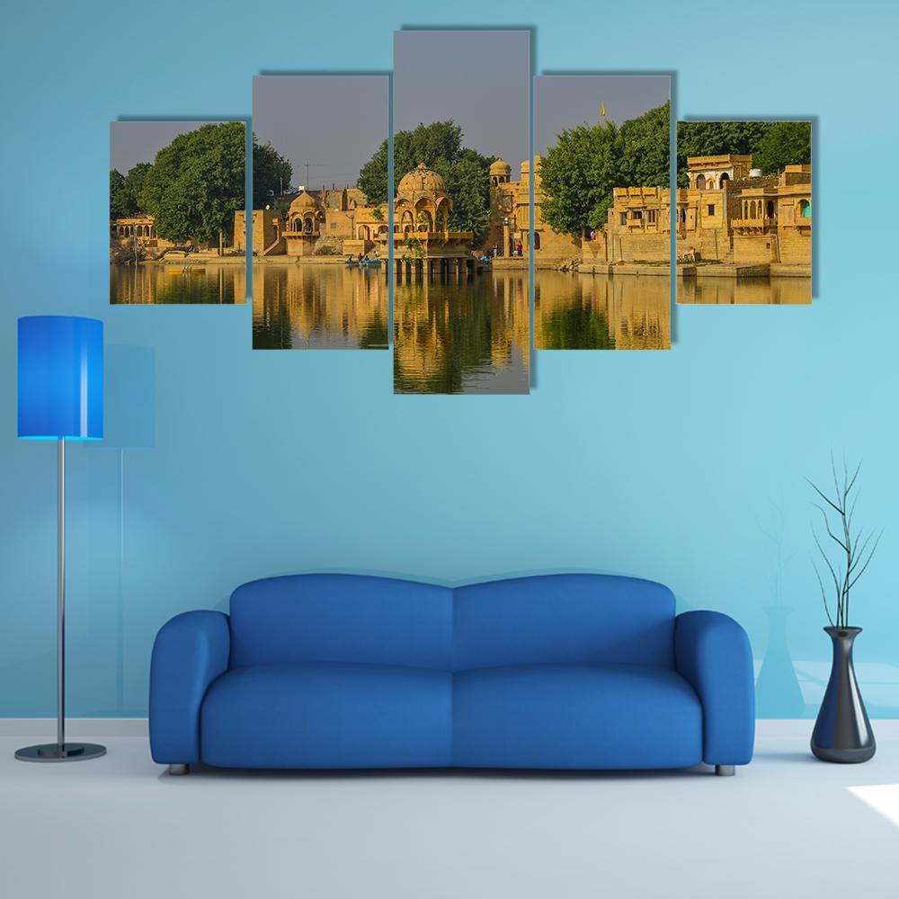Hindu Temples In Jaisalmer Canvas Wall Art-5 Star-Gallery Wrap-62" x 32"-Tiaracle