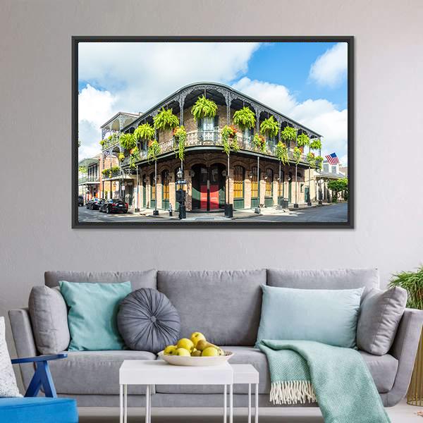 Historic Building In French Quarter Canvas Wall Art-3 Horizontal-Gallery Wrap-25" x 16"-Tiaracle