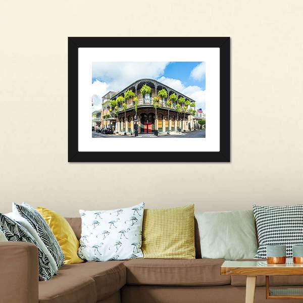 Historic Building In French Quarter Canvas Wall Art-3 Horizontal-Gallery Wrap-25" x 16"-Tiaracle