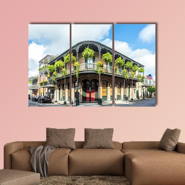 Historic Building In French Quarter Canvas Wall Art-3 Horizontal-Gallery Wrap-37" x 24"-Tiaracle