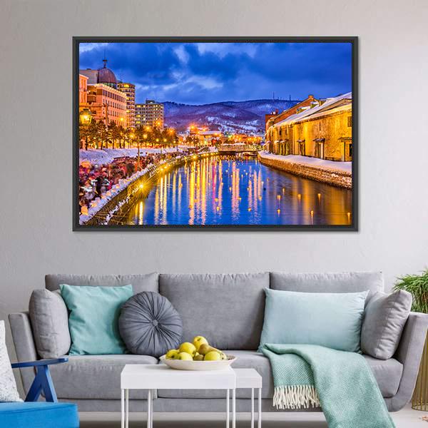 Historic Canal In Winter Japan Canvas Wall Art-5 Horizontal-Gallery Wrap-22" x 12"-Tiaracle