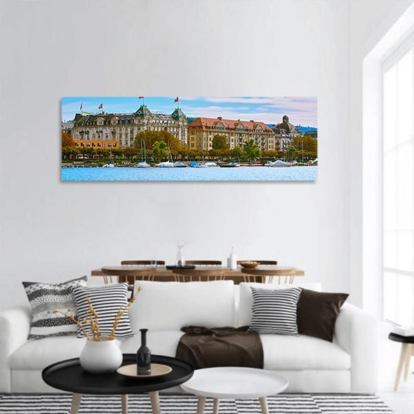 Historic Center Of Zurich Panoramic Canvas Wall Art-1 Piece-36" x 12"-Tiaracle