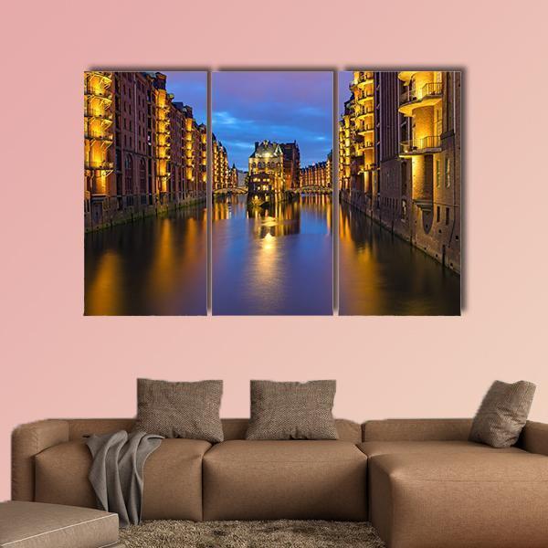 Historic Speicherstadt In Hamburg Canvas Wall Art-3 Horizontal-Gallery Wrap-25" x 16"-Tiaracle