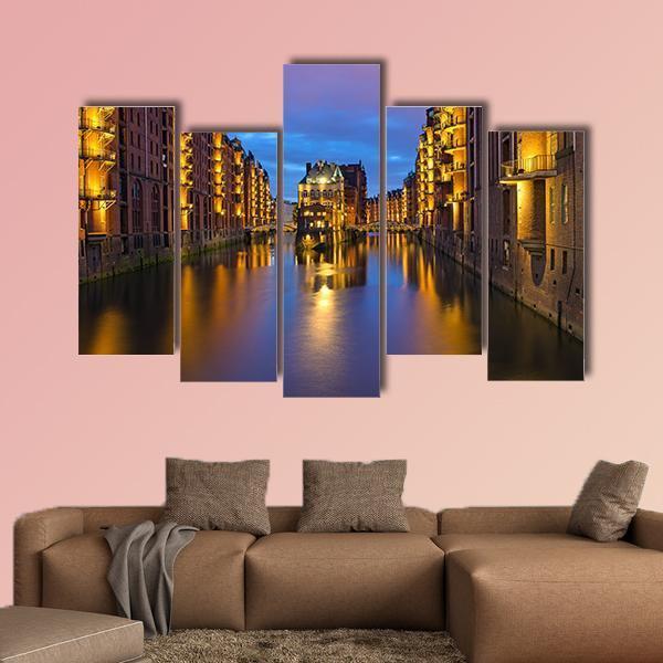 Historic Speicherstadt In Hamburg Canvas Wall Art-5 Pop-Gallery Wrap-47" x 32"-Tiaracle