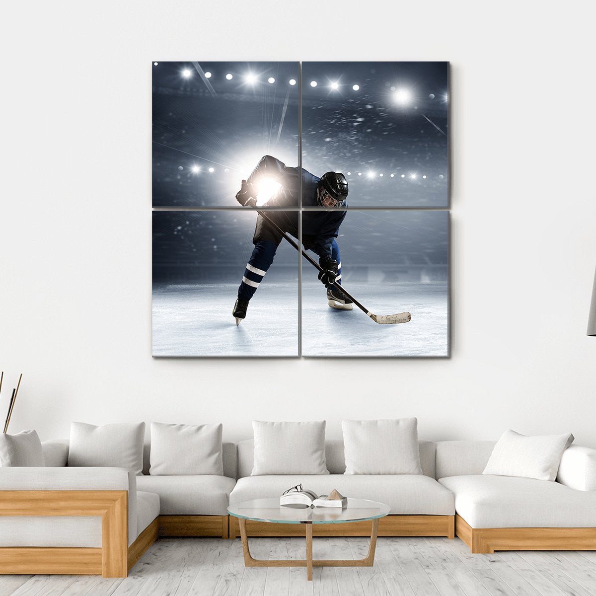 Hockey Player At Ice Rink Canvas Wall Art-4 Square-Gallery Wrap-17" x 17"-Tiaracle