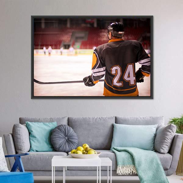 Hockey Player With Hockey Stick Canvas Wall Art-3 Horizontal-Gallery Wrap-25" x 16"-Tiaracle