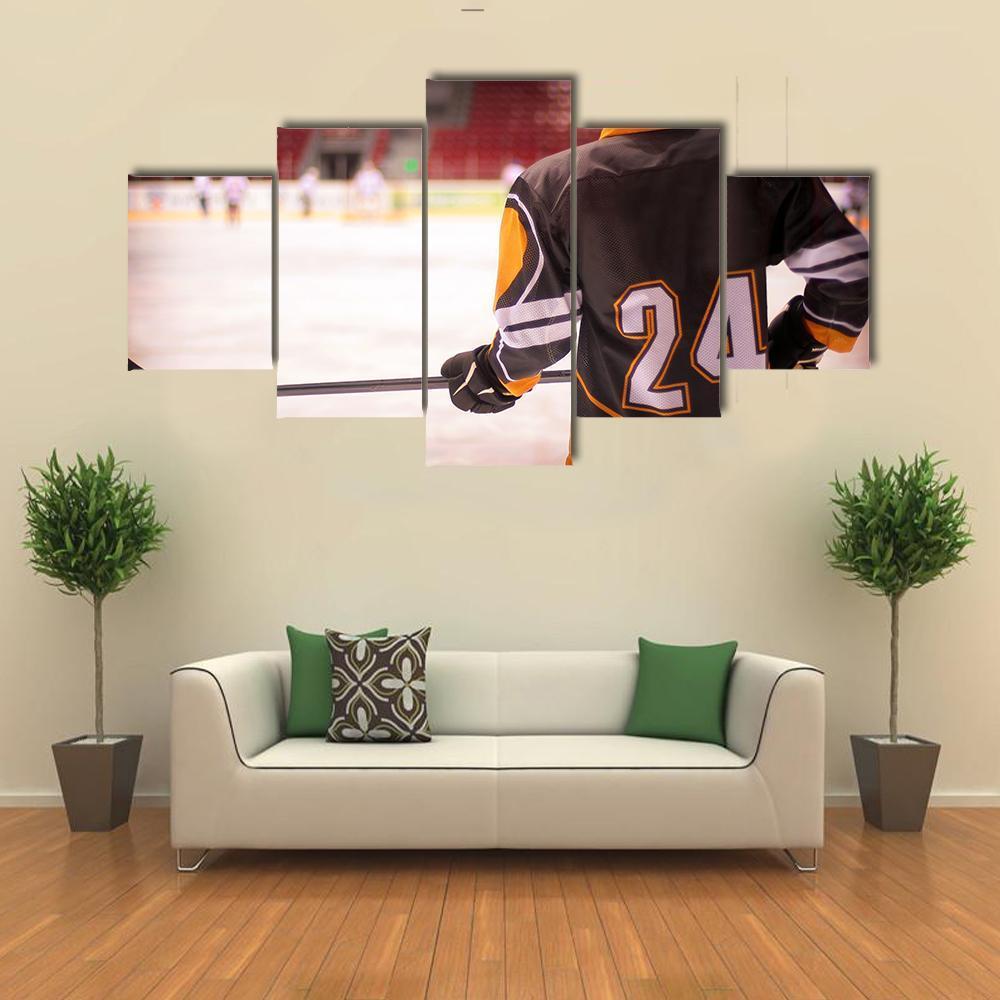 Hockey Player With Hockey Stick Canvas Wall Art-5 Star-Gallery Wrap-62" x 32"-Tiaracle