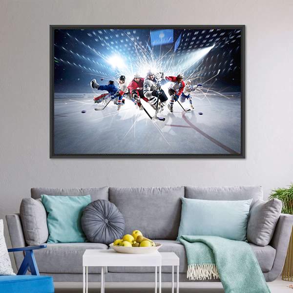 Hockey Players In Action Canvas Wall Art-3 Horizontal-Gallery Wrap-25" x 16"-Tiaracle