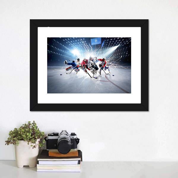 Hockey Players In Action Canvas Wall Art-1 Piece-Framed Print-20" x 16"-Tiaracle