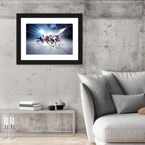 Hockey Players In Action Canvas Wall Art-5 Horizontal-Gallery Wrap-22" x 12"-Tiaracle
