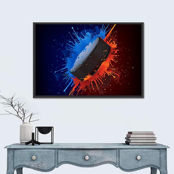 Hockey Puck Canvas Wall Art-1 Piece-Floating Frame-24" x 16"-Tiaracle
