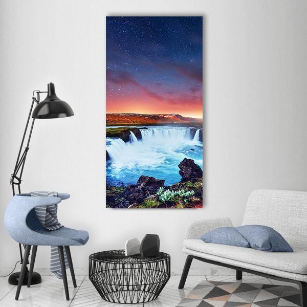 Amazing Godafoss Waterfall Vertical Canvas Wall Art-1 Vertical-Gallery Wrap-12" x 24"-Tiaracle