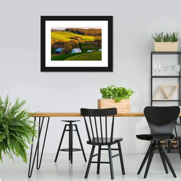 Home & Barn On Farm Fields Canvas Wall Art-3 Horizontal-Gallery Wrap-25" x 16"-Tiaracle