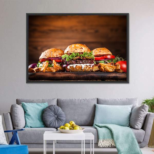 Home Made Burgers Canvas Wall Art-5 Horizontal-Gallery Wrap-22" x 12"-Tiaracle