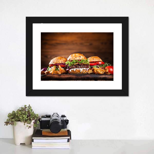 Home Made Burgers Canvas Wall Art-1 Piece-Framed Print-20" x 16"-Tiaracle
