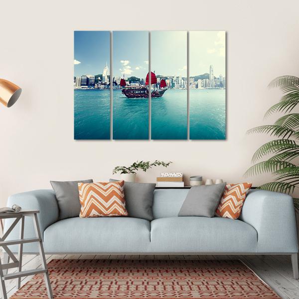 Hong Kong Harbor Canvas Wall Art-4 Horizontal-Gallery Wrap-34" x 24"-Tiaracle