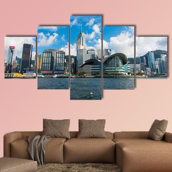 Hong Kong Skyline Canvas Wall Art-5 Star-Gallery Wrap-62" x 32"-Tiaracle