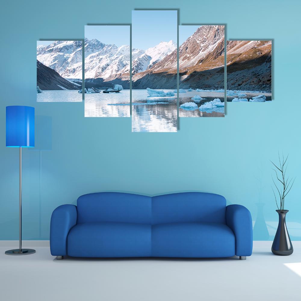 Hooker Glacier & Hooker Lake Canvas Wall Art-5 Star-Gallery Wrap-62" x 32"-Tiaracle