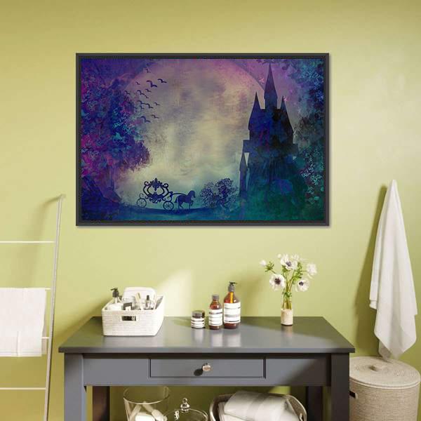 Horse Carriage & Medieval Castle Canvas Wall Art-1 Piece-Floating Frame-24" x 16"-Tiaracle