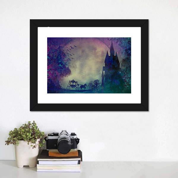 Horse Carriage & Medieval Castle Canvas Wall Art-1 Piece-Framed Print-20" x 16"-Tiaracle