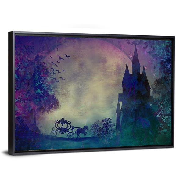 Horse Carriage & Medieval Castle Canvas Wall Art-5 Horizontal-Gallery Wrap-22" x 12"-Tiaracle