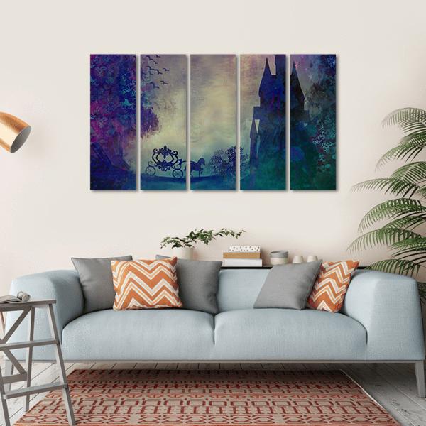 Horse Carriage & Medieval Castle Canvas Wall Art-5 Horizontal-Gallery Wrap-22" x 12"-Tiaracle