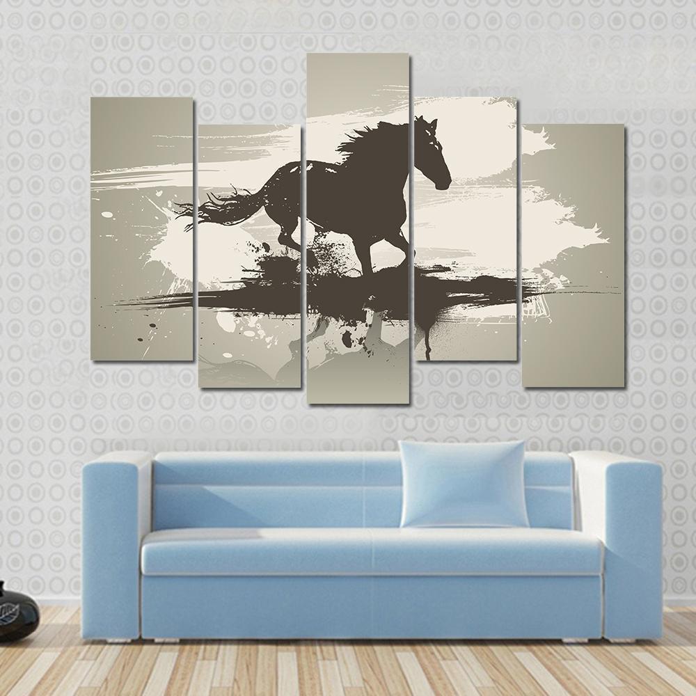Horse Illustration Canvas Wall Art-5 Pop-Gallery Wrap-47" x 32"-Tiaracle
