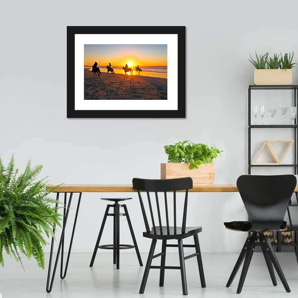 Horse Riding On Beach At Sunset Canvas Wall Art-5 Horizontal-Gallery Wrap-22" x 12"-Tiaracle