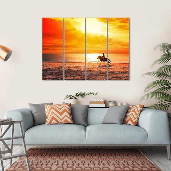 Horse Riding On Beach Canvas Wall Art-4 Horizontal-Gallery Wrap-34" x 24"-Tiaracle