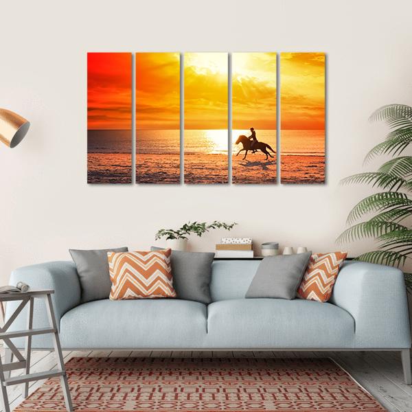 Horse Riding On Beach Canvas Wall Art-5 Horizontal-Gallery Wrap-22" x 12"-Tiaracle