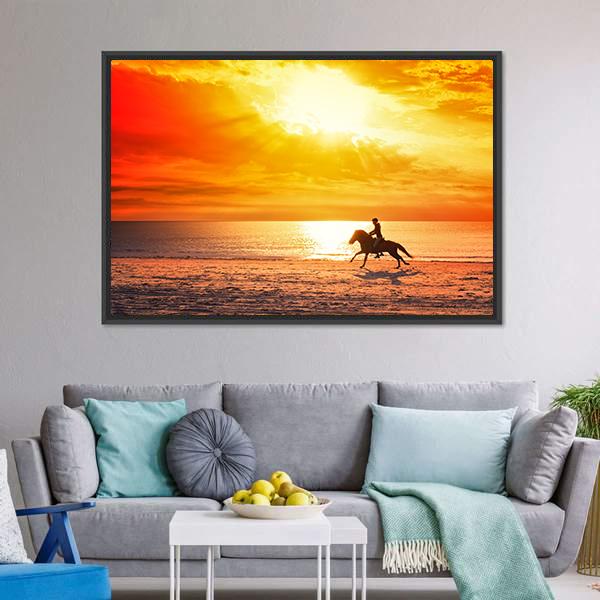 Horse Riding On Beach Canvas Wall Art-3 Horizontal-Gallery Wrap-25" x 16"-Tiaracle