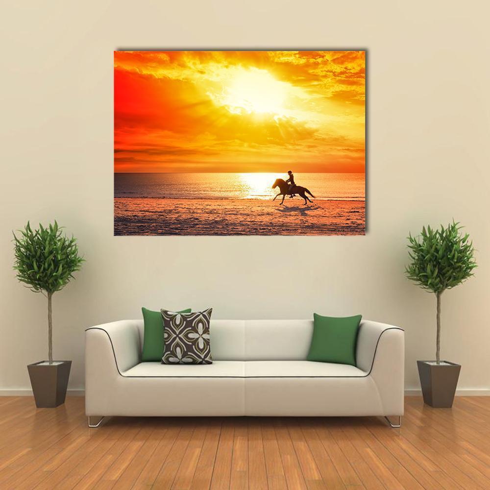 Horse Riding On Beach Canvas Wall Art-1 Piece-Gallery Wrap-48" x 32"-Tiaracle