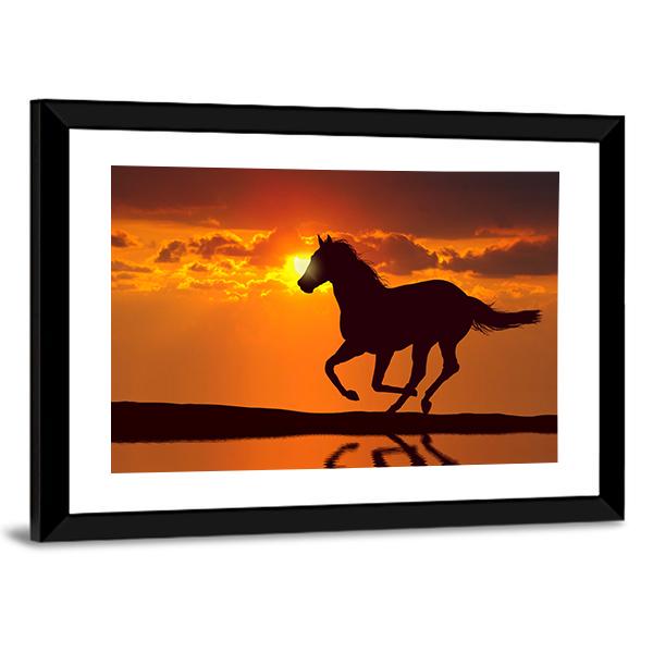 Horse Running During Sunset Canvas Wall Art-5 Horizontal-Gallery Wrap-22" x 12"-Tiaracle