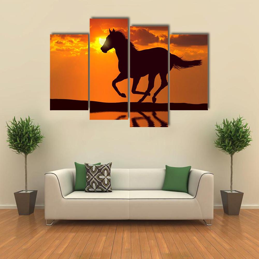 Horse Running During Sunset Canvas Wall Art-4 Pop-Gallery Wrap-34" x 20"-Tiaracle
