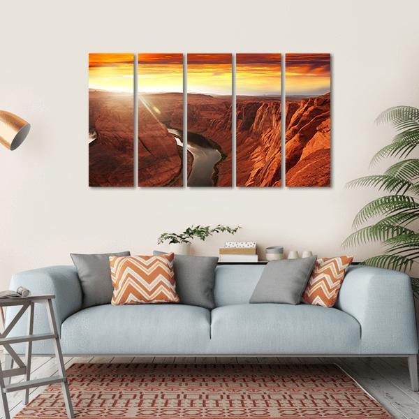 Horseshoe Bend At Sunset Canvas Wall Art-5 Horizontal-Gallery Wrap-22" x 12"-Tiaracle