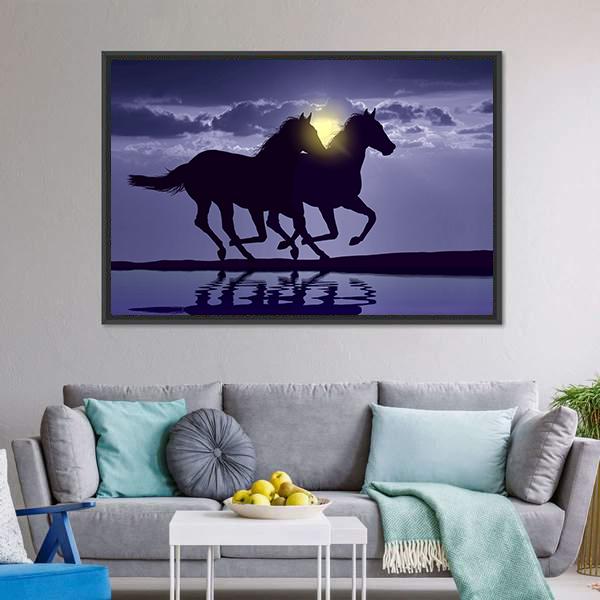 Horses Reflection In Water Canvas Wall Art-5 Horizontal-Gallery Wrap-22" x 12"-Tiaracle