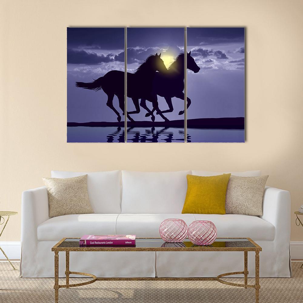 Horses Reflection In Water Canvas Wall Art-3 Horizontal-Gallery Wrap-37" x 24"-Tiaracle