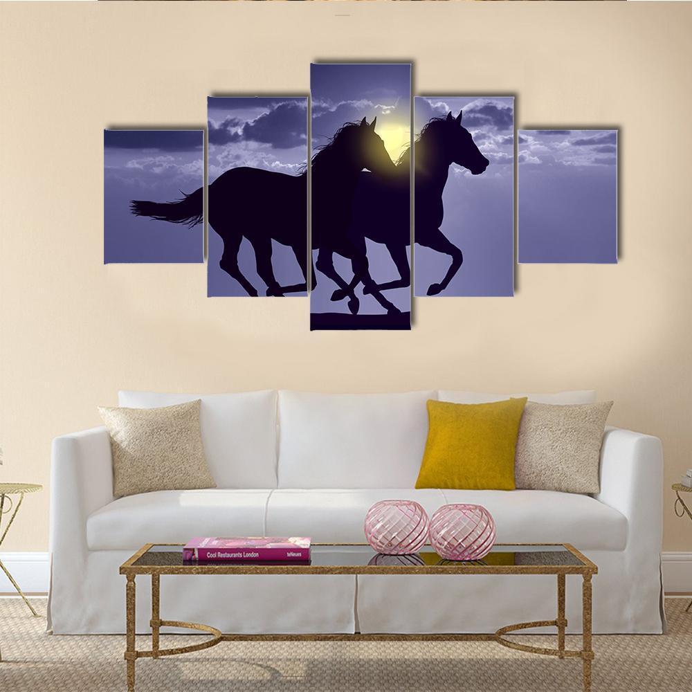 Horses Reflection In Water Canvas Wall Art-5 Star-Gallery Wrap-62" x 32"-Tiaracle