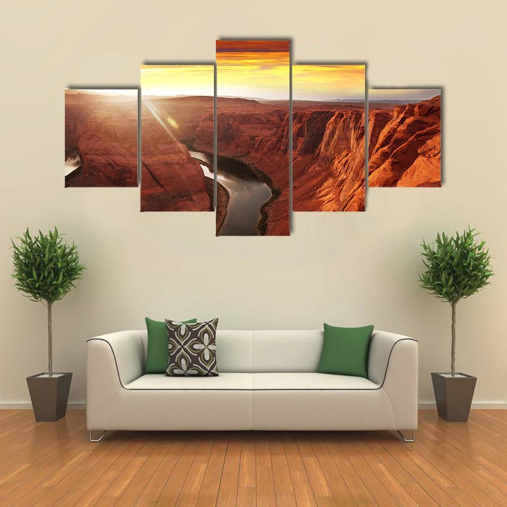 Horseshoe Bend At Sunset Canvas Wall Art-5 Star-Gallery Wrap-62" x 32"-Tiaracle