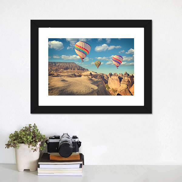 Hot Air Balloon Flying In Cappadocia Canvas Wall Art-1 Piece-Framed Print-20" x 16"-Tiaracle