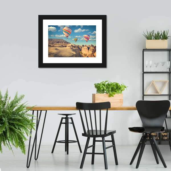 Hot Air Balloon Flying In Cappadocia Canvas Wall Art-3 Horizontal-Gallery Wrap-25" x 16"-Tiaracle